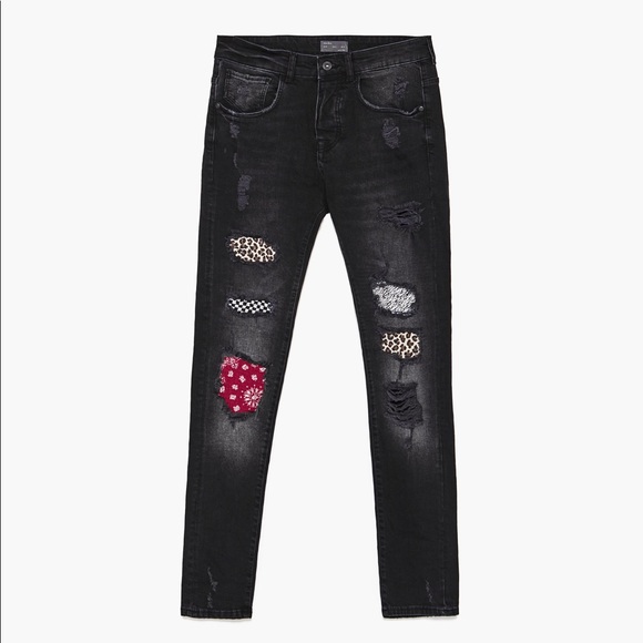 Zara Jeans Nwt Zara Black Distressed Patches Slim Fit Jeans Poshmark